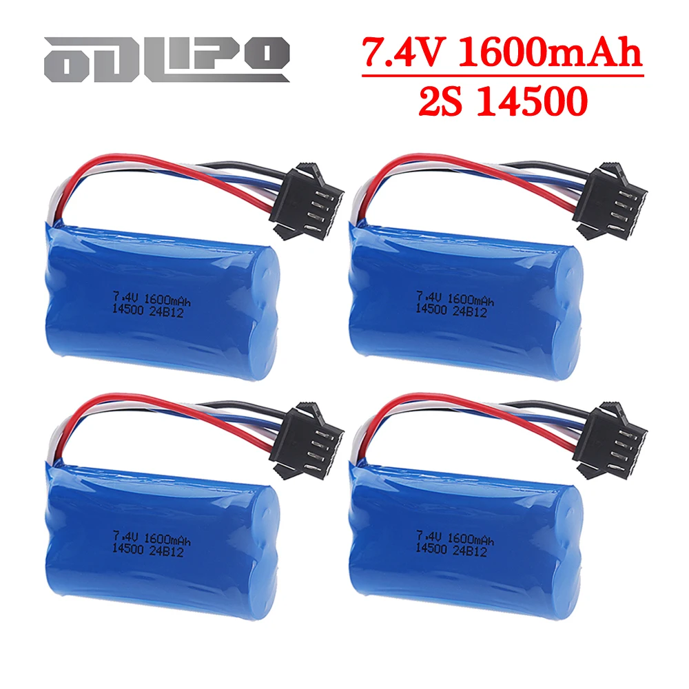 (SM-4P-Stecker) 7,4 V 1600 mAh 14500 Li-Ionen-Akku für elektrisches Spielzeug, Wasserkugelpistole, RC-Offroad-Rennwagen, Boote, Hubschrauberteile