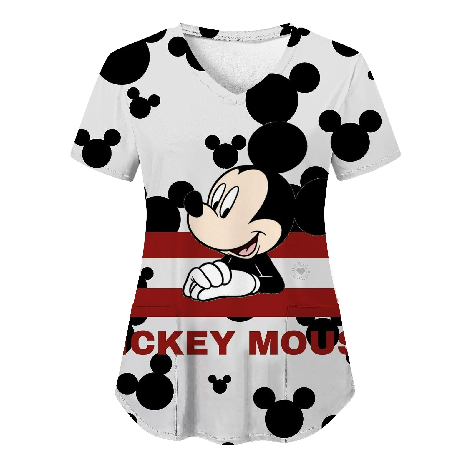 Frau Kleidung Disney T-Shirt Krankenhaus Mickey Shirts Tasche Top Frauen 2024 V Hals Tops Krankens ch wester Uniform T-Shirts Minnie Maus T-Shirts