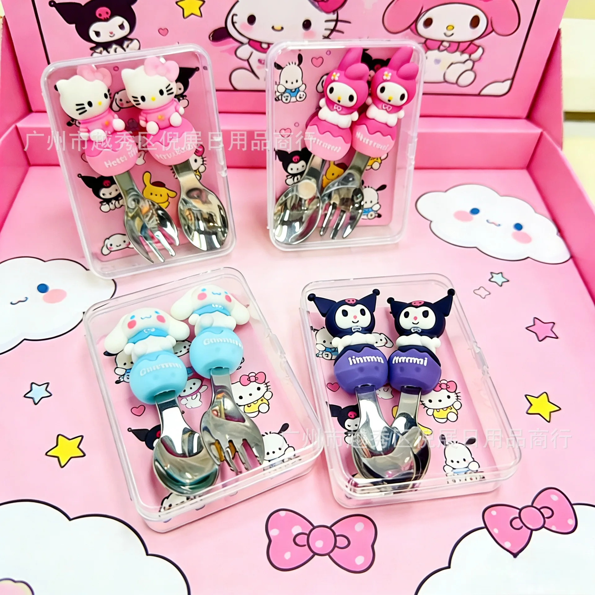 Kuromi ملعقة شوكة 2 قطعة مجموعة لطيف سانريو Pompompurin مرحبا كيتي بلدي ميلودي الفولاذ المقاوم للصدأ الطفل أدوات المائدة لوازم المطبخ #2