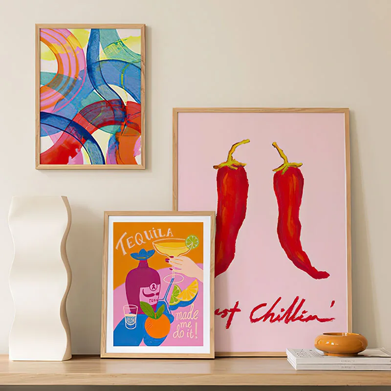Dopamine Colourful Abstract Animal Line Art Wall Art Modern Floral Pepper Geometric Canvas Painting Print Home Bedroom Decor