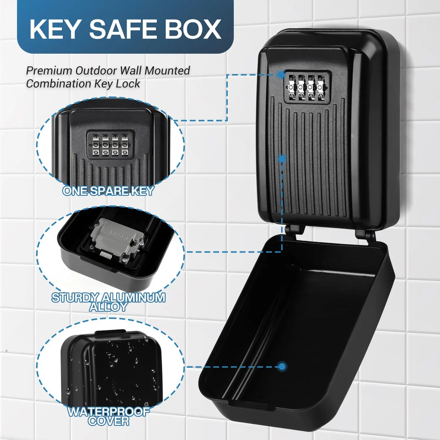 Portable Combination Lock keybox Wall Mount For House Keys Key Hiders to Hide a Key Outside Waterproof Key Safe Storage Lock Box