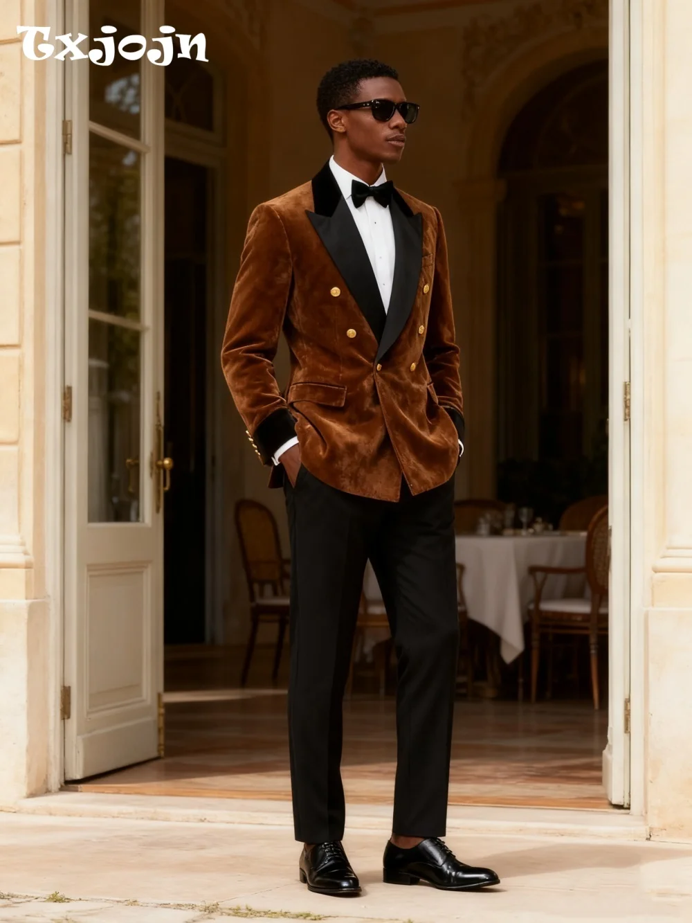 Formal Velvet Men's Suit Set For Wedding Graduation Business 2026 2PCS Classic Brown Suit Customized Trajes Para Hombre