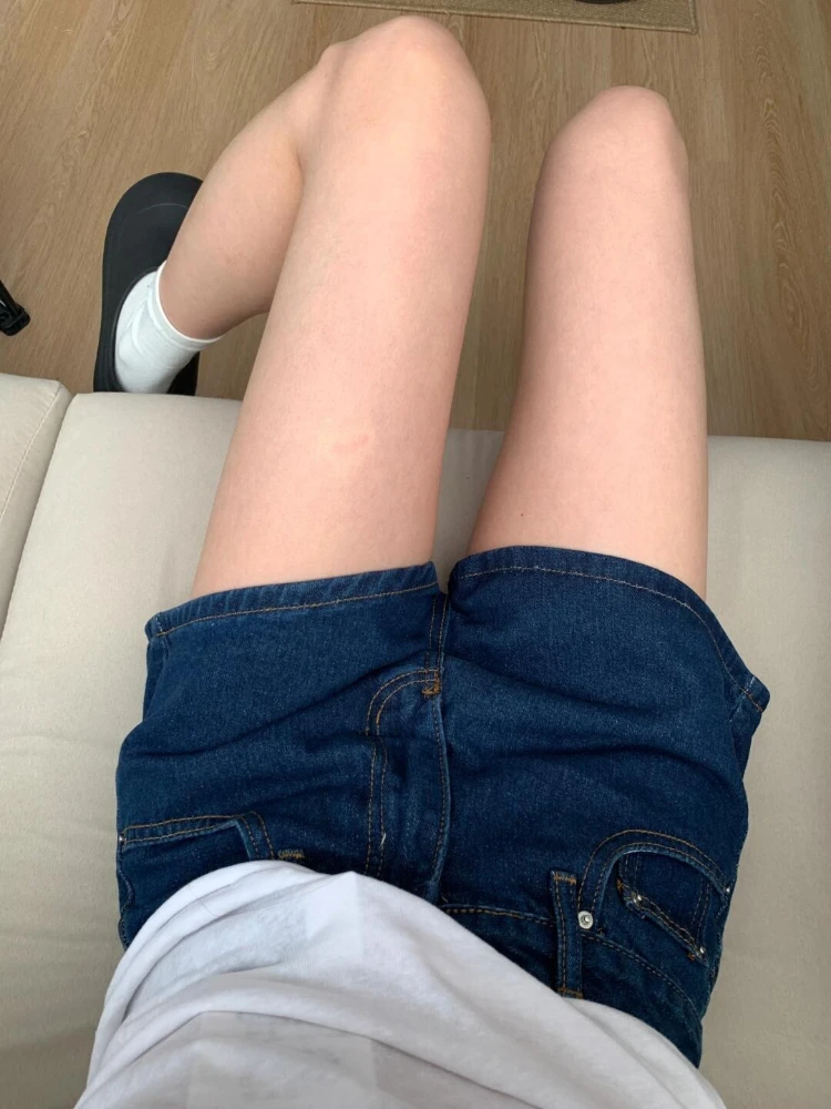 HOUZHOU Vintage Denim Shorts Women Gothic High Waist Punk Y2k Shorts Wide Leg Summer Casual Retro Solid Short Jeans Streetwear