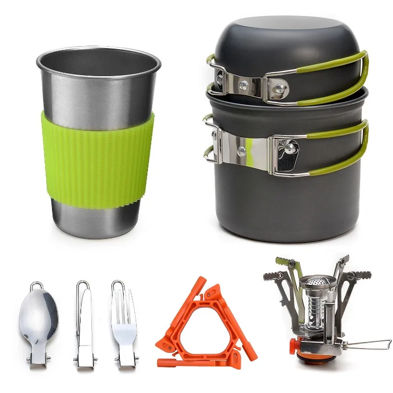 Portable camping cooking set with Lightweight Pot Mini Picnic Stoves pots set cooking set