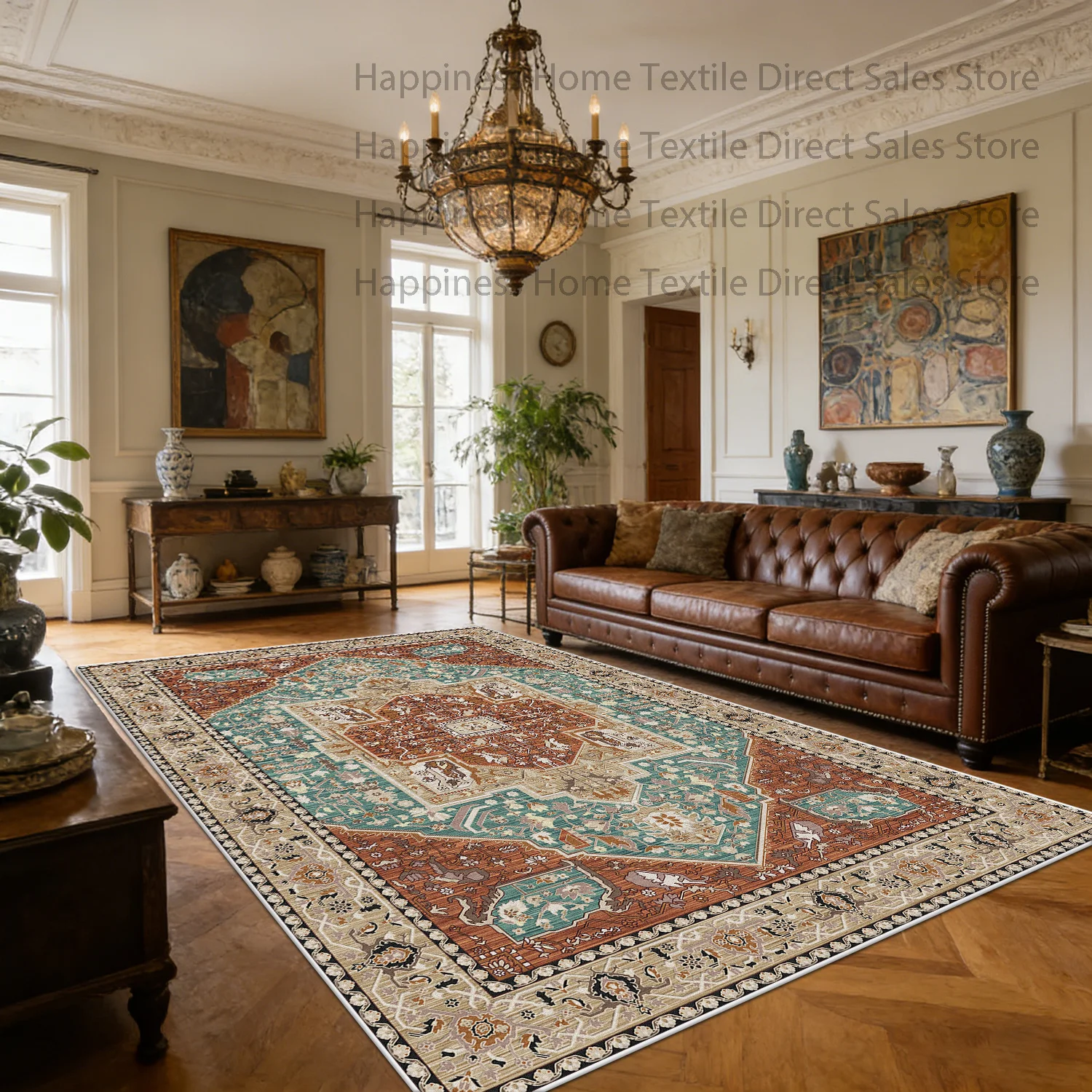 

European Style Ethnic Large Living Room Geometric Carpet Decoration Washable Non-slip Bedroom Rug Soft Plush Office Floor Mats