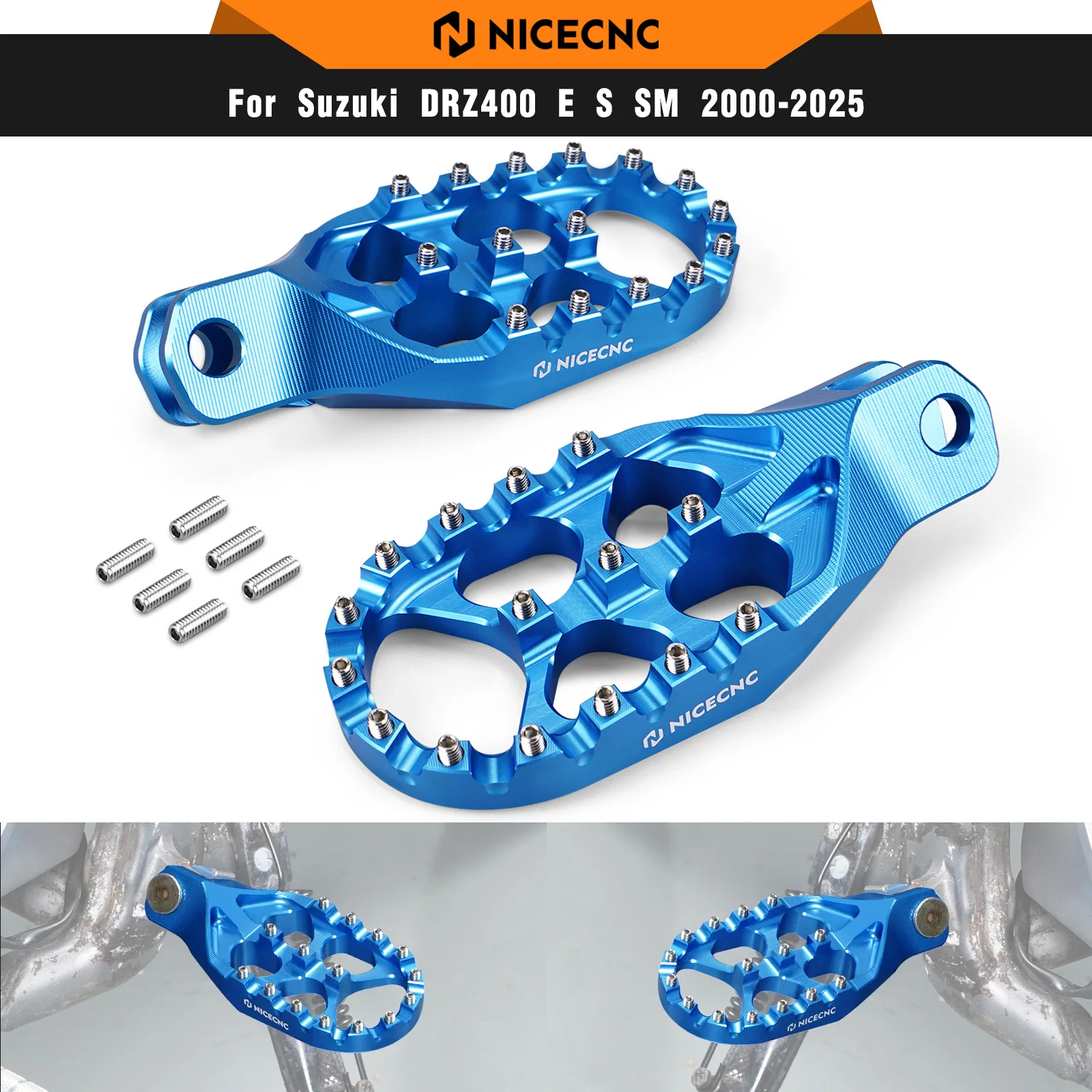 

NICECNC For Suzuki DRZ400SM DR-Z 400SM 2005-2024 DRZ400S DR-Z 400S 2000-2024 Forged Aluminum Foot Pegs FootRest Footpegs Rests