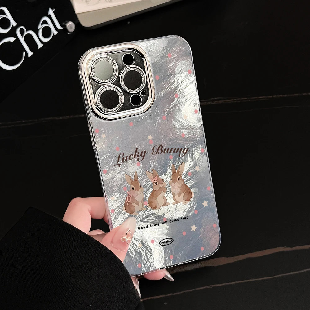 Große Hasen-Handyhülle für iPhone 17 16 14 15 13 12 Pro Max 16 15 14 Plus 17Air, galvanisierte Linse, stoßfest, weiche Hülle – Detail 4