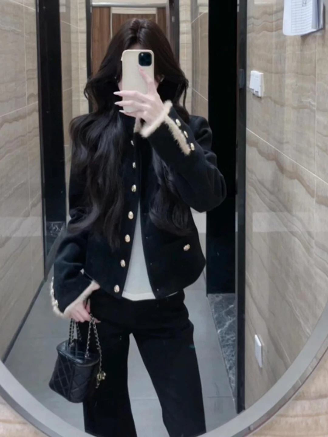 

Korean Sle ort Cotton Jaet Faionable Personali oulder Length Spring 2026 Women's Warmth Inner Lined Stand Collar