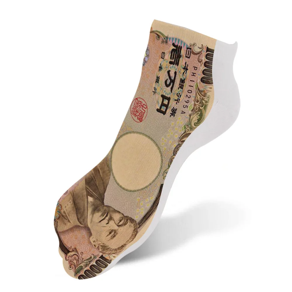 New Banknote Printed Socks Money Pattern Funny Short Socks For Adults Summer Invisible Socks 3D Printed UNISEX Short Socks