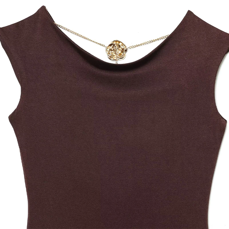 Women Elegant Pile Collar Hip Hugging Dress Spring Summer Waist Cinched Slimming Sleeveless Long Dresses Lady Evening Party Gown