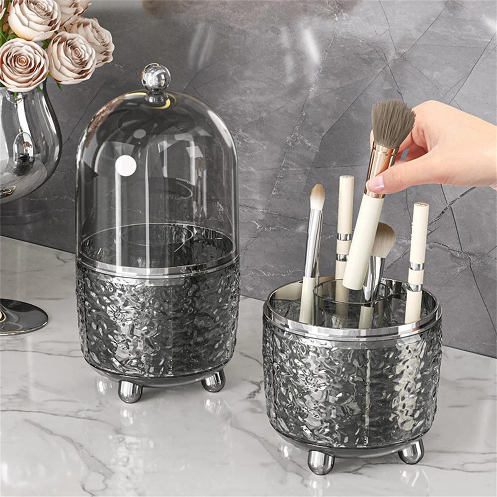 Makeup Brush Organizer 360° Rotating Portable Desktop Lipstick Eyebrow Storage Box Tools With Lid For Bathroom Cosmetic Storage