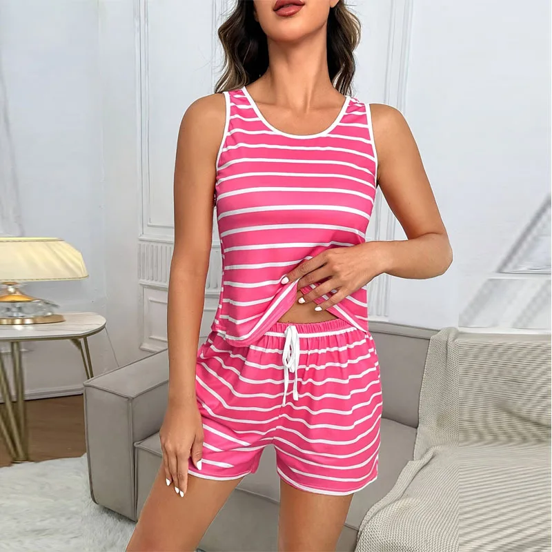 

Women's Pajama Set Summer 2-piece Set Striped Pajama Strap Pajama Sleeveless Top Shorts Pajama