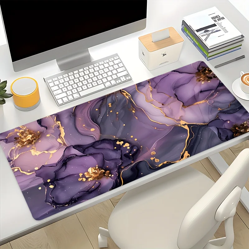 

Purple Gold Marble XXL Mouse Pad Non-Slip Rubber Precision Lock Edge Base Gaming Desk Mat for Office Laptop Accessories 900x400