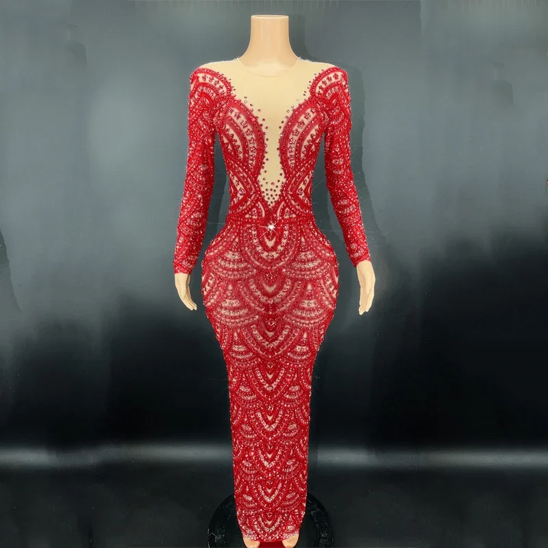 ชุดเดรสยาวประดับคริสตัล 9 สี แขนยาว สำหรับงานวันเกิด งานเลี้ยง งานพรอม ชุดแสดงบนเวที ชุดเดินแบบ รุ่น 5092