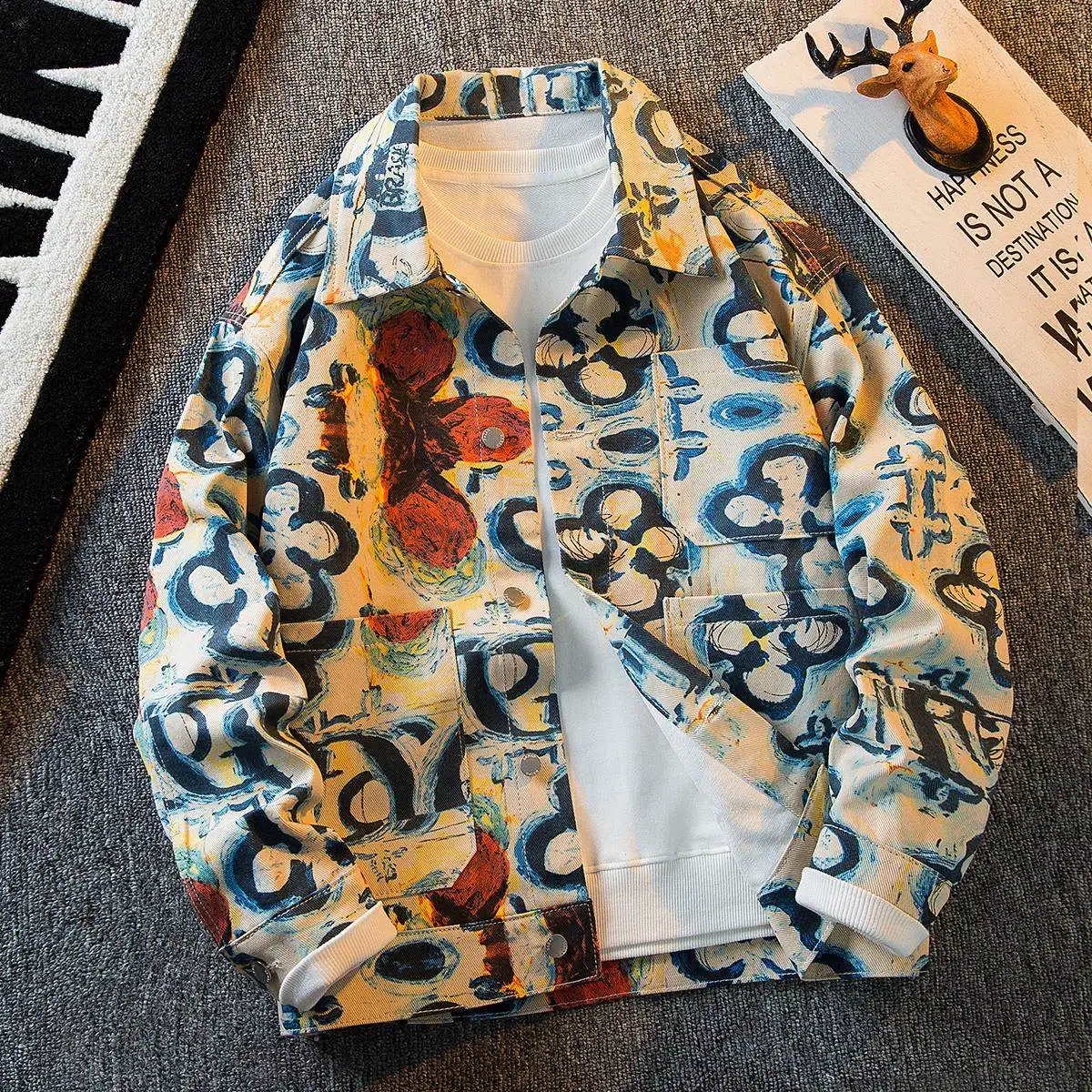 

Винтажная мужская джинсовая куртка, повседневная верхняя одежда с принтом, осенний сезон, свободная посадка, длинная ветрозащитная молодежная модная повседневная куртка