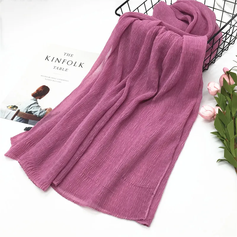 90x180CM Muslim Women Plain Soft Cotton Crumpled Jersey Hijab Fashion Ramadan Breathable Ladies High Quality Turban Scarf Shawl