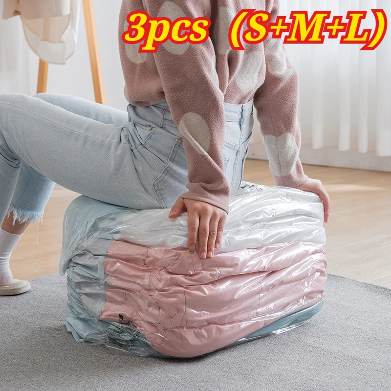 3 Stück Vakuumbeutel Vakuum-Aufbewahrungsbeutel für Kleidung Organizer Platzsparende Beutel für Kissen Decken Reisen