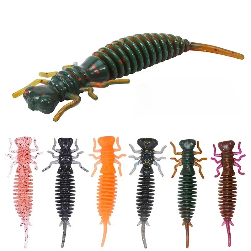 10 pçs/lote Vermes Moles Iscas Larva 55mm 75mm 10mm Cheiro de peixe Gabarito Swimbait Isca de Água Doce de Silicone