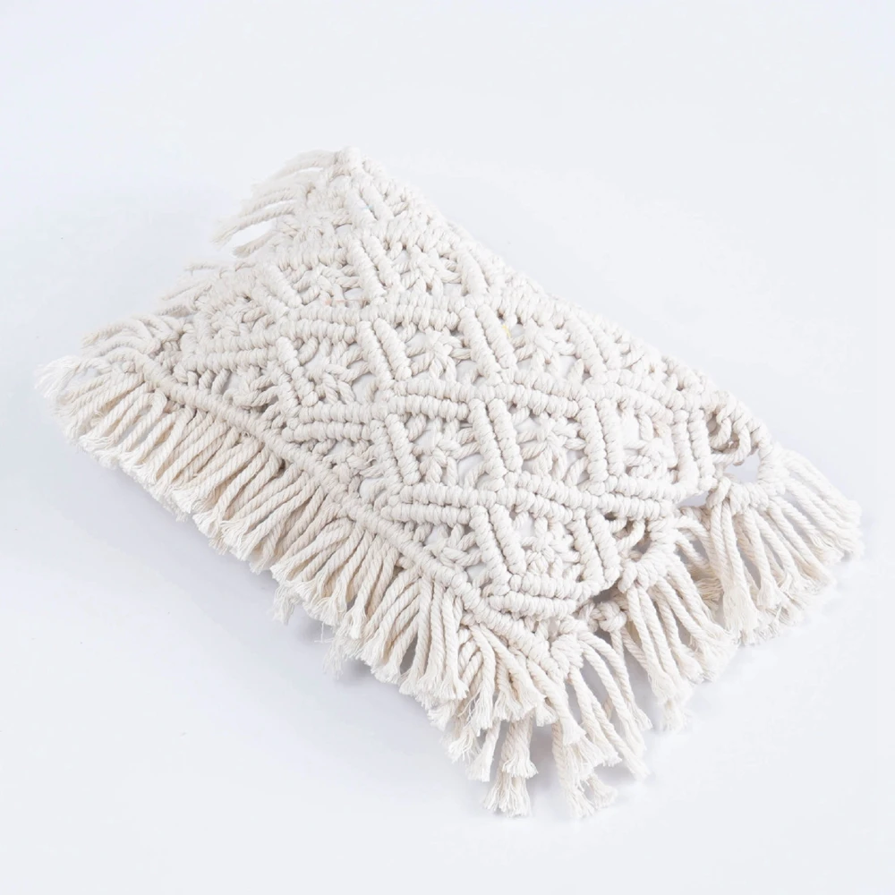 Macrame Pillow Newborn Photography Props Knitted Baby Posing Pillow for First Photo Shoot Hand Cotton Case with Tassel Cover