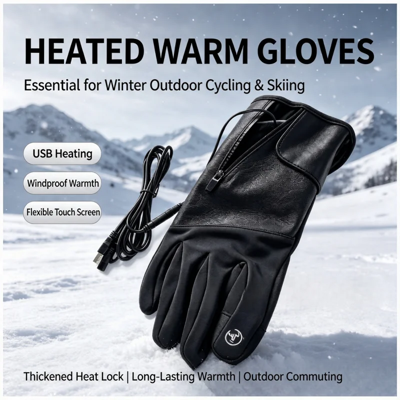 USB Heated Gloves Men Women Winter Warm Fleece Lined Waterproof Windproof Touch Screen Ski Fishing Cycling Motorcycle