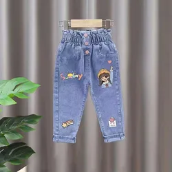 Kids Girls Jeans Spring And Autumn 2023 New Fashionable Middle School Children's Loose Casual Pants Wearing Long Pants Outside