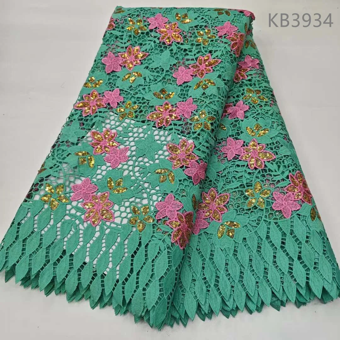 

Green Cord High Quality Big African Party Lace Fabric 2024 Embroidered Cord Guipure Lace for Nigerian Wedding Party Dress KB3934