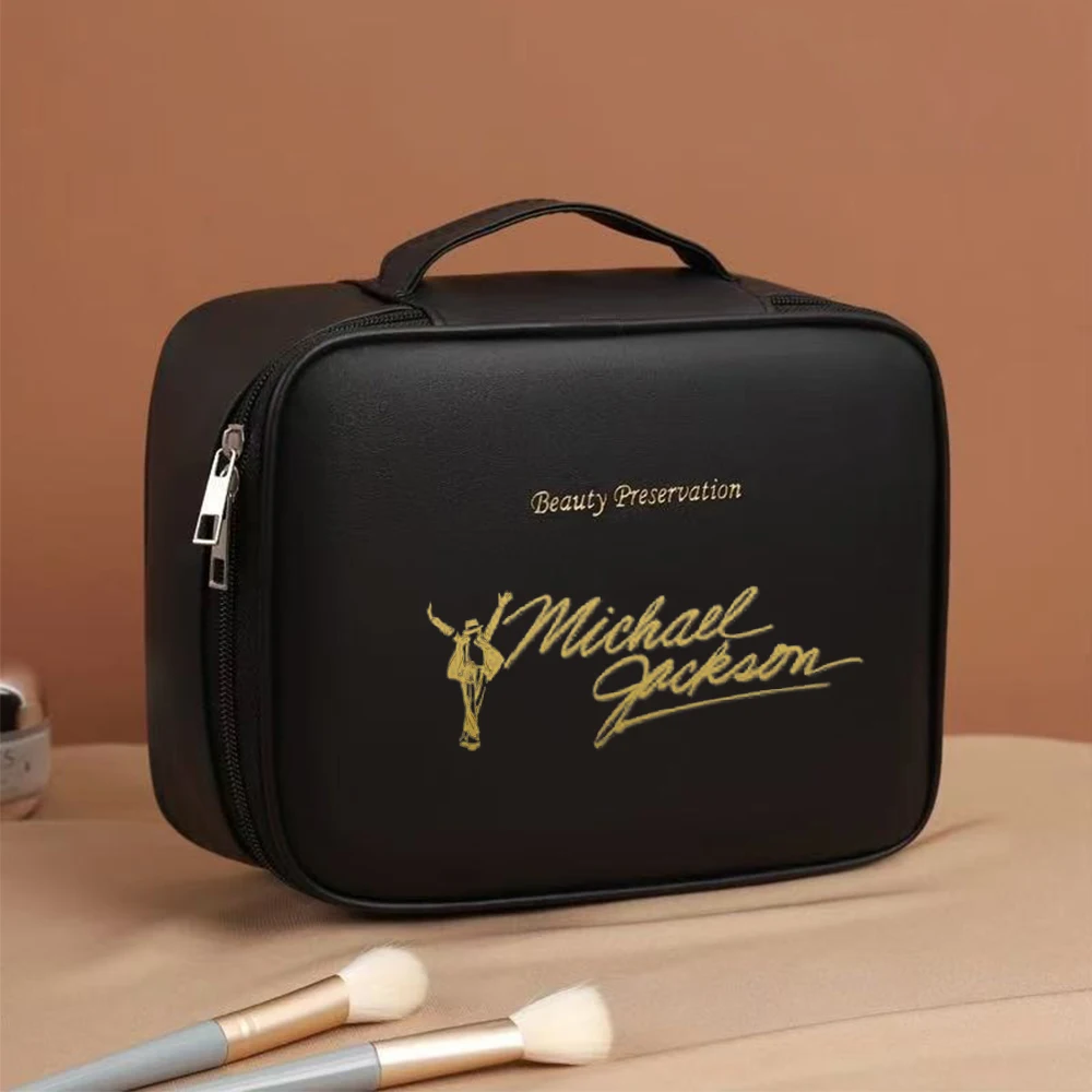 M-Michael Jackson Cosmetic Bag Makeup Bag Double Layer Large Capacity Luxury Cosmetics Organizer Travel Essential Women's Bag