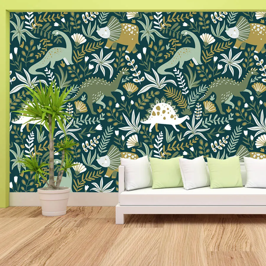 

Custom Easy to Apply Self Adhesive Wallpaper for Bedroom Decoration Kids Baby Wall Papers Home Decor Animal White Dinosaur Mural