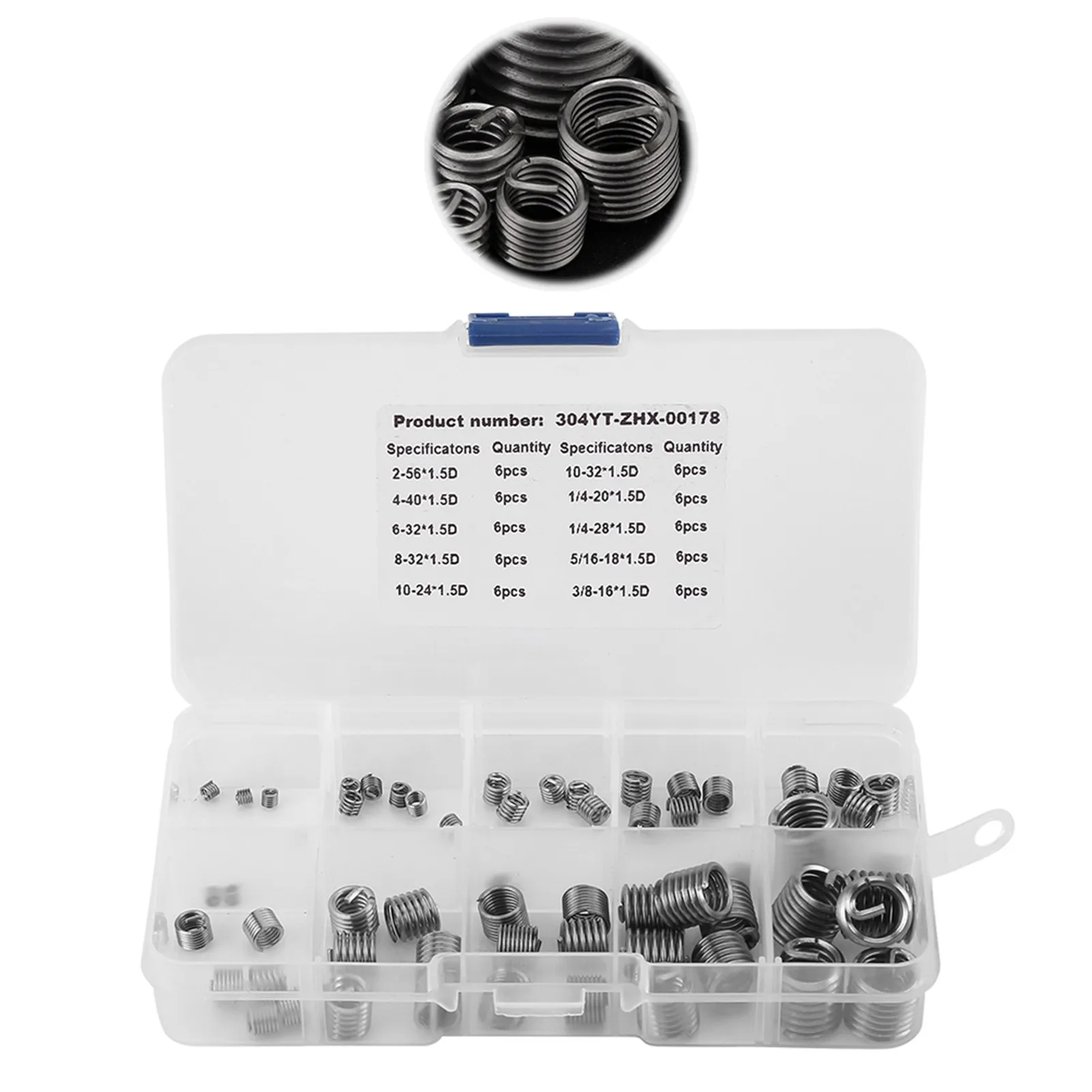 60pcs 304 Stainless Steel Wire Screw Sleeve Thread Repair Insert Assortment Kit