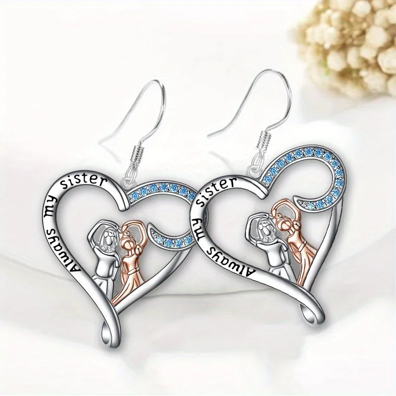 1 Pair Fashion Creative Sisters Heart Dangle Earrings, Exquisite Festival Party Commemorative Jewelry Gift, 