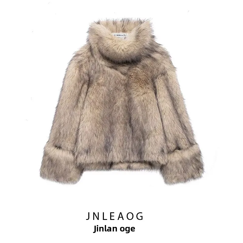 

Faionable Artificial Fur Effect Sweatirt JNLEAOG Women's Design New Autumn Sle Street Sle Loose Fit Long Sve