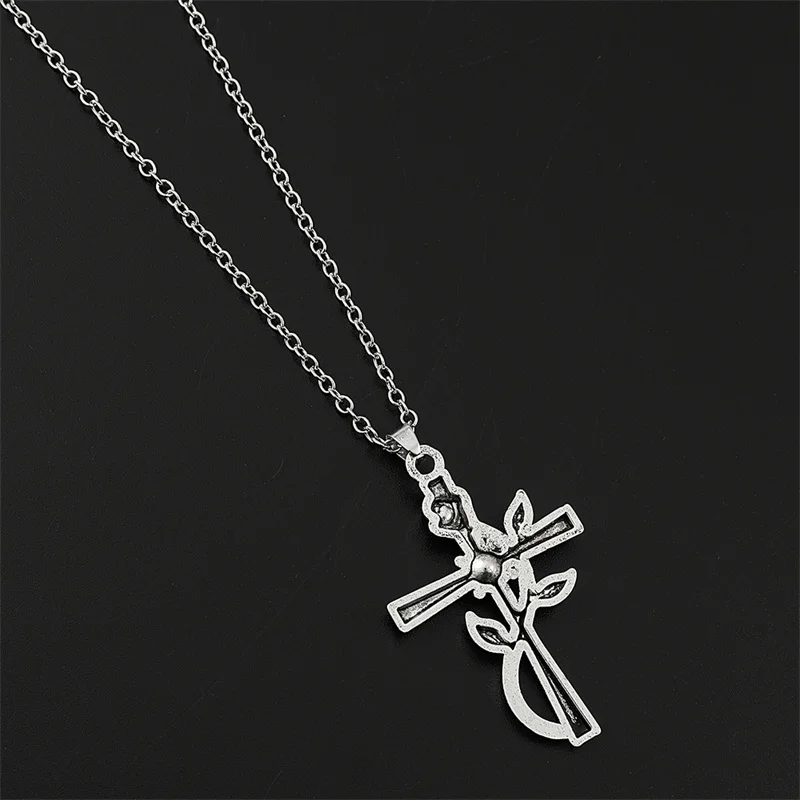 Aesthetic Rose Flower Cross Pendant Necklace Bridal Neck Accessories for Wedding Newly Design Exquisite Women Jewelry New