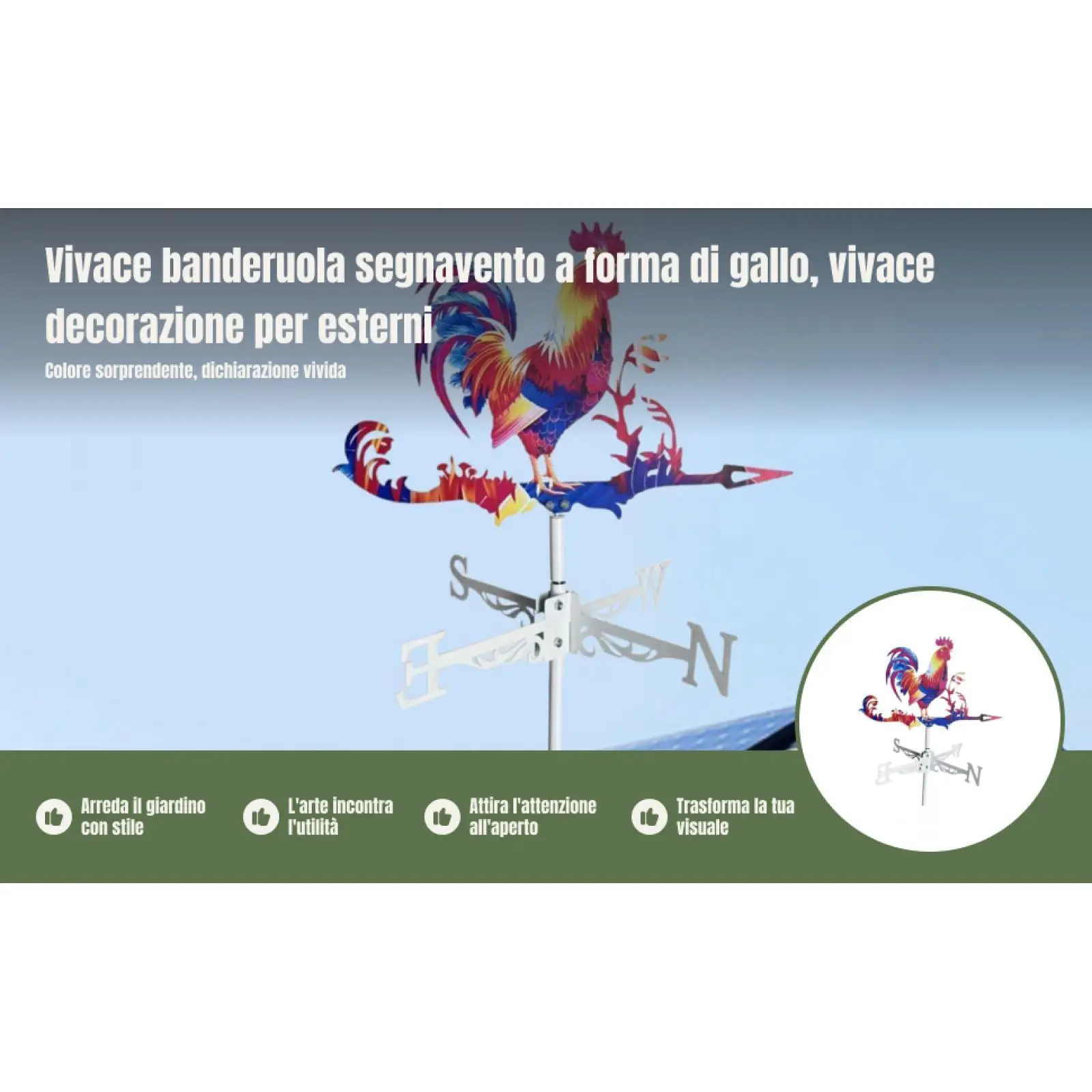 Windvanes Metal Rooster Weather Vane Working 3d Wind Direction Indicator for Yard Roof Patio Barn Outdoor Decor