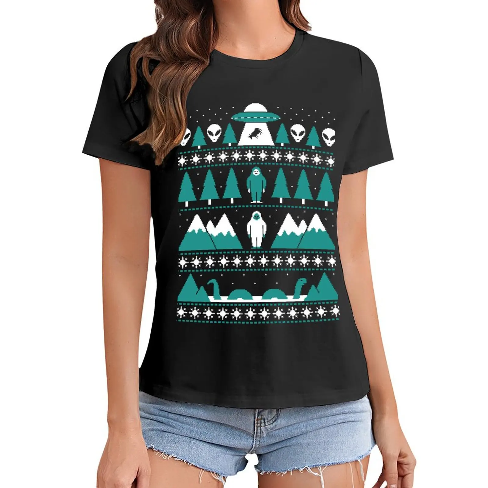 

Paranormal Christmas Sweater T-Shirt Short sleeve tee plus sizes cute tops Woman clothing