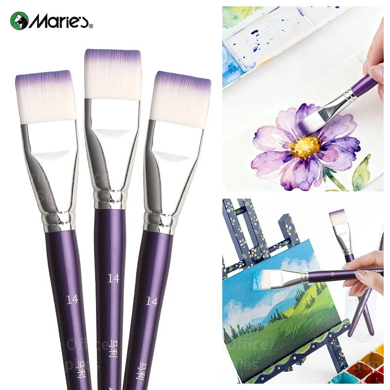 3pcs 14# Marie's Large Flat Paint Brushes Set with Nylon Hair for Acrylic Painting for Number, Gouache,Craft,Egg,Rock,Canvas