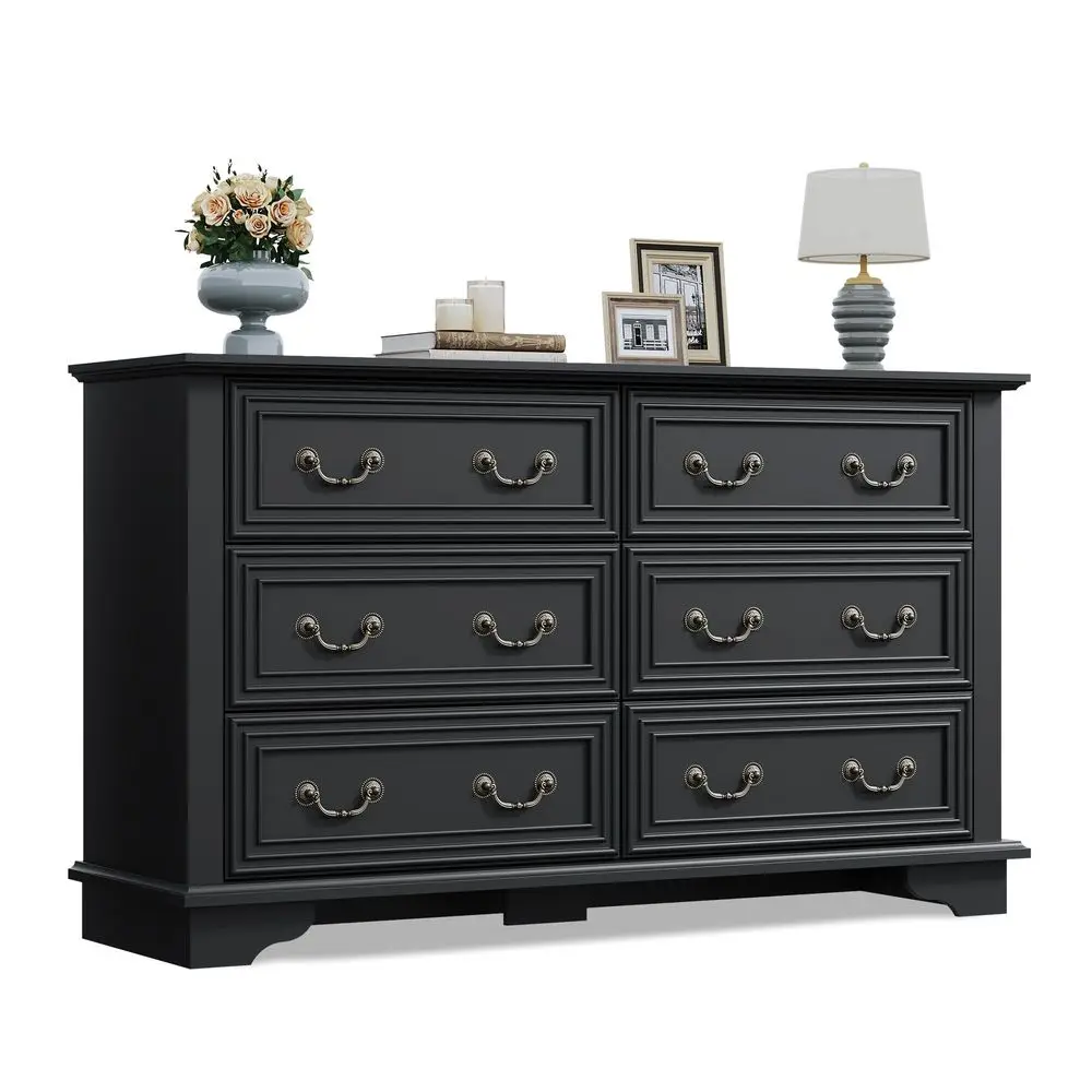 

Farmhouse Dresser for Bedroom, 51.97 Wide Wood 6 Drawer Dresser, Chest of Drawers with Roman Metal Handle, TV Stand for 60 inch