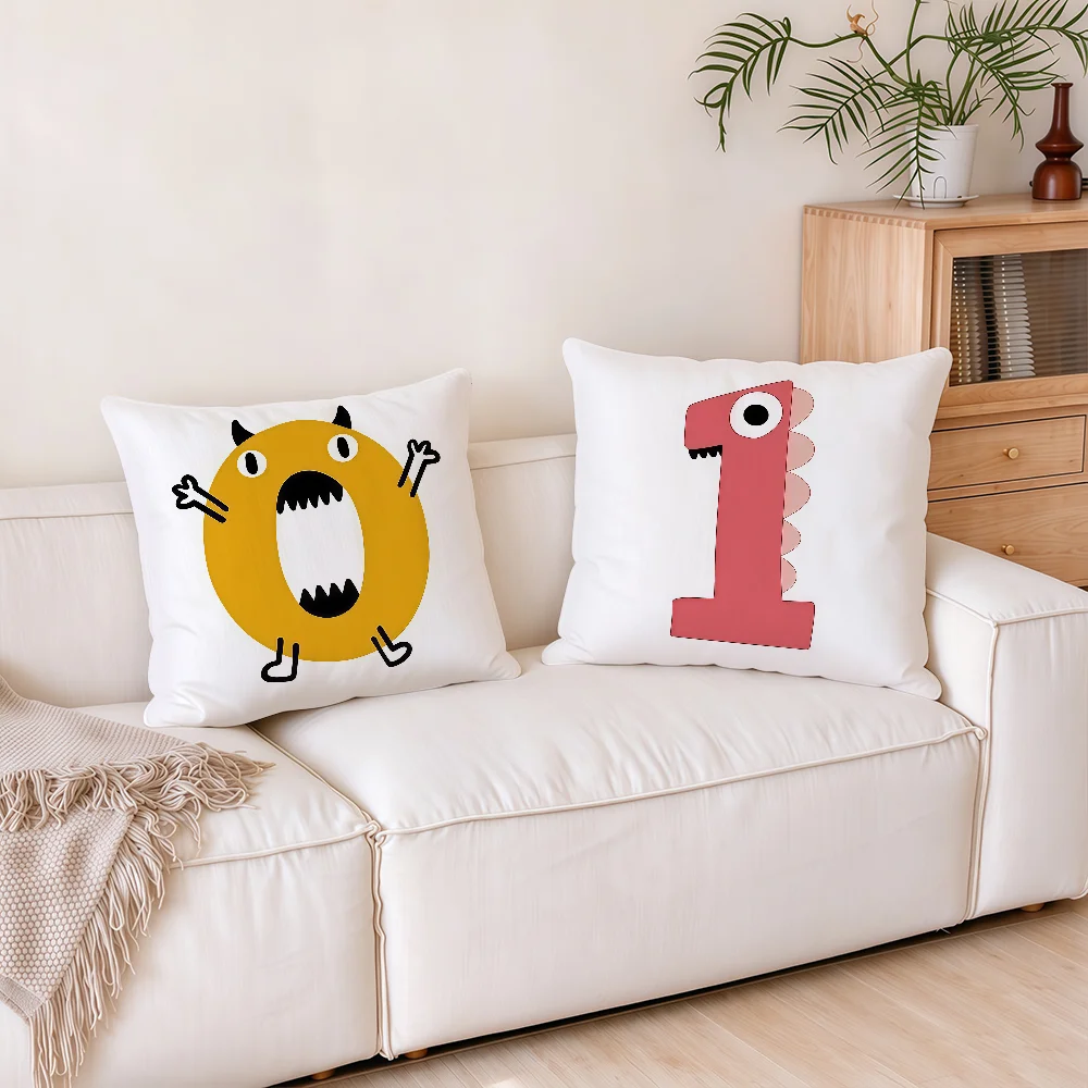 Cartoon Monster Numbers 0 to 9 Children cushion cover Square Office Bedroom Headboard Sofa Living Room Backrest Cushions Sleep
