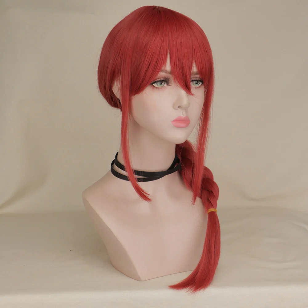Rote Perücke mit geflochtener Perücke für Frauen, lange gerade Cosplay-Perücke mit Pferdeschwänzen, Perücken, Kunsthaar-Perücke, Kostüm für Anime Makima
