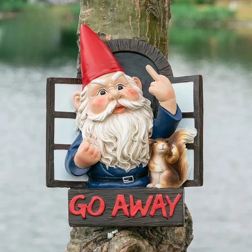 Funny Hanging Statue Santa Middle Finger Wall Decor Drunk Gnome Wall Signs Gothic Home Room Garden Decoration Halloween Christma