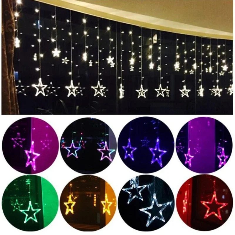 ستارة LED سلسلة ضوء الجنية جليد 2.5 متر نجمة عيد الميلاد جارلاند حفل زفاف نافذة في الهواء الطلق ضوء عطلة الزينة