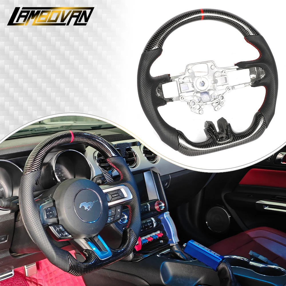 Real Carbon Fiber Steering Wheel Fit for Ford Mustang GT Coupe EcoBoost Shelby GT350 GT500 Mach 1 Bullitt 2015-2023