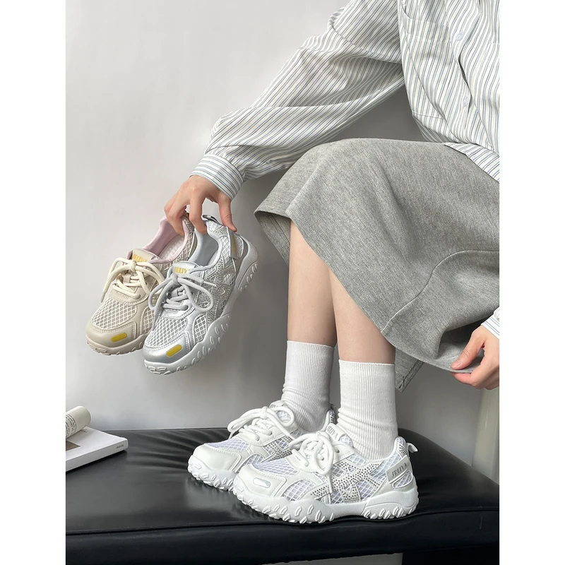 

Women's Flat Bottom Mesh Agan Shoes Summer New Style Breathable Fashion Casual Sports Rubber Sole Low Heel