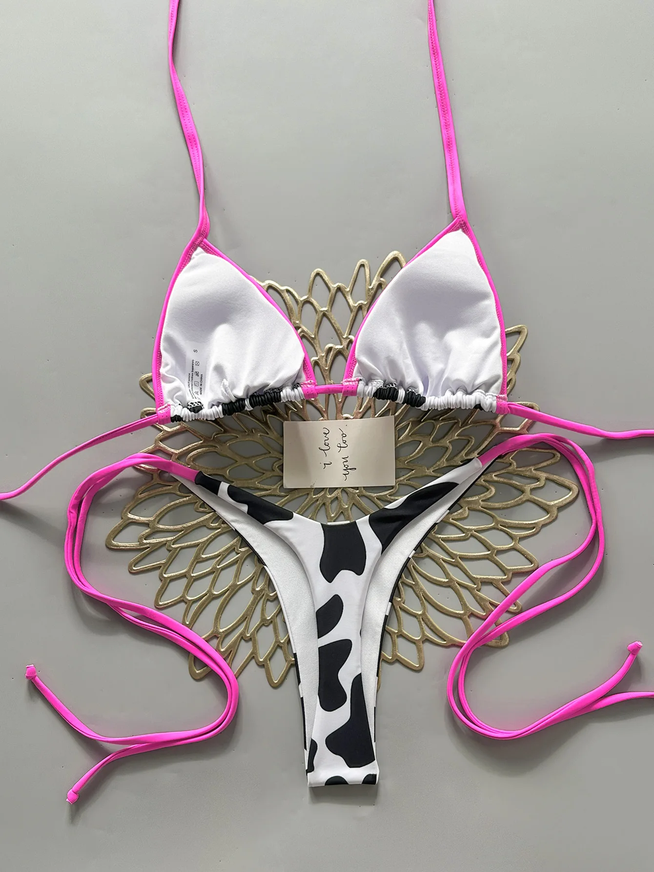 sexy milk cow print rose red patchwork bikinis sets two pieces thong swimsuits bathing suits swimwear biquini tankini trikini