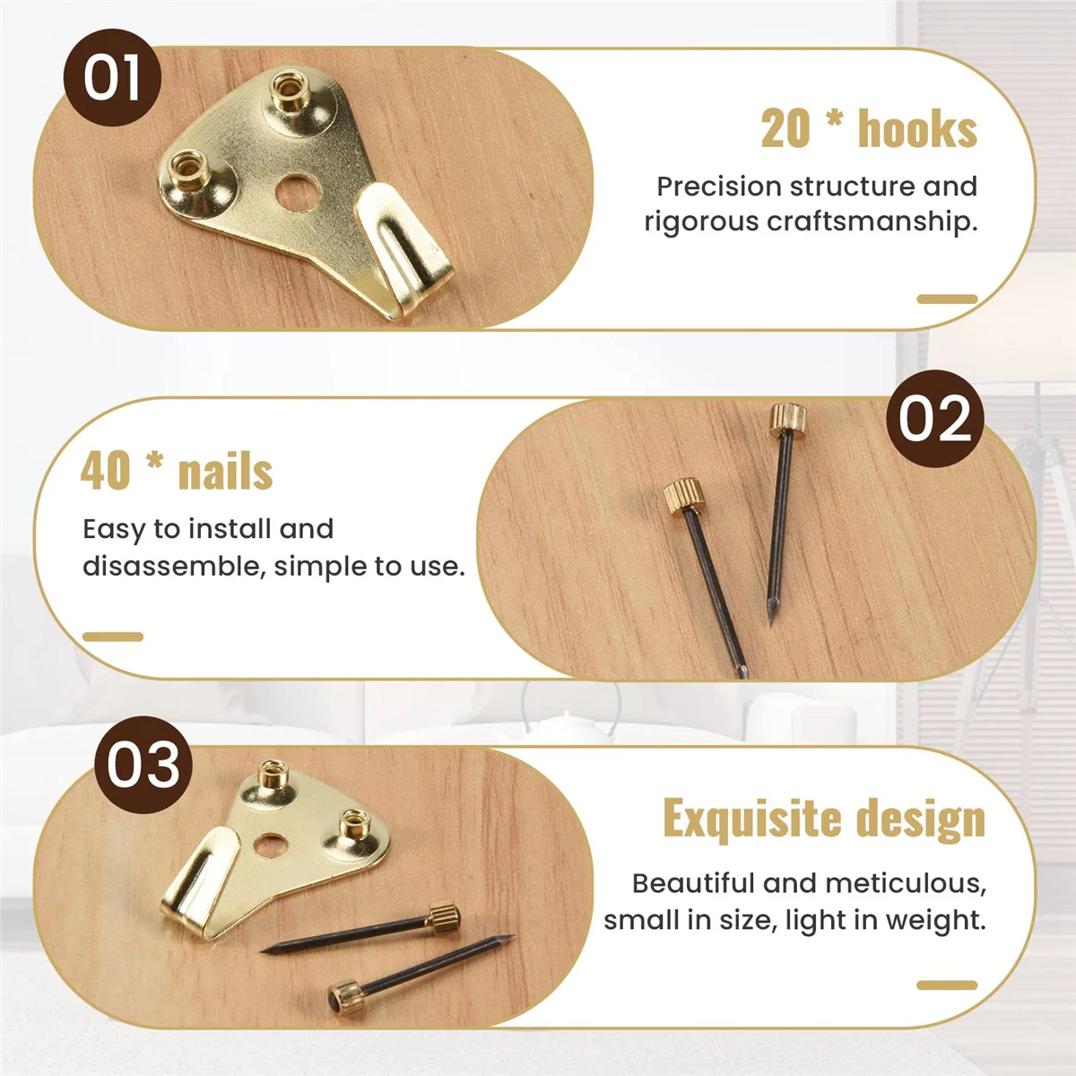 

WFF 20 Pack 50 Lbs Picture Frame Hangers Hooks with Nails, Heavy Duty Plaster Wall Pro Photo/Heavy Mirror Hanging Kit