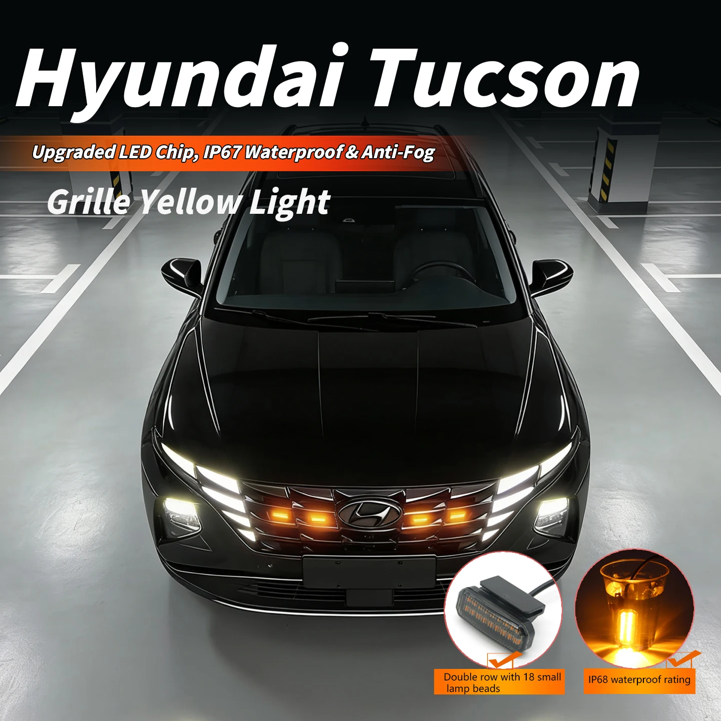 For Hyundai Tucson Grille Yellow LED Specialized Conversion Kit - DRL, Decorative & Spotlight Functions