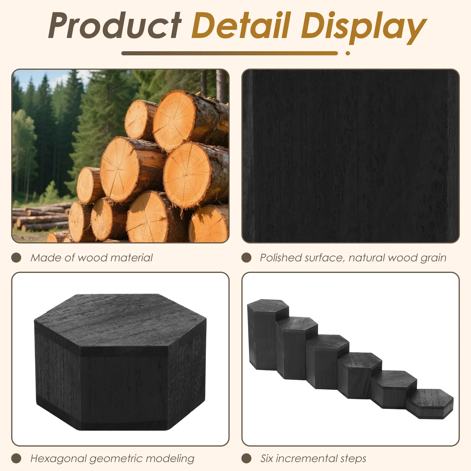 Wooden 6-piece Hexagonal Display Rack Suitable for Showcasing Jewelry and Accessories Brown Cube Storage Rack Gift Storage view 5