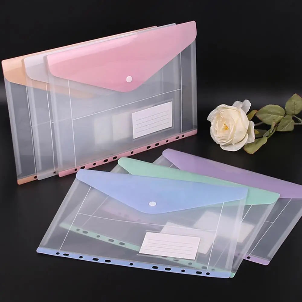 

6pcs A4 Sheet 11 Hole File Bag Side-Opening Transparent Plastic Envelopes Binder Pocket Expandable Binder Folders With Snap