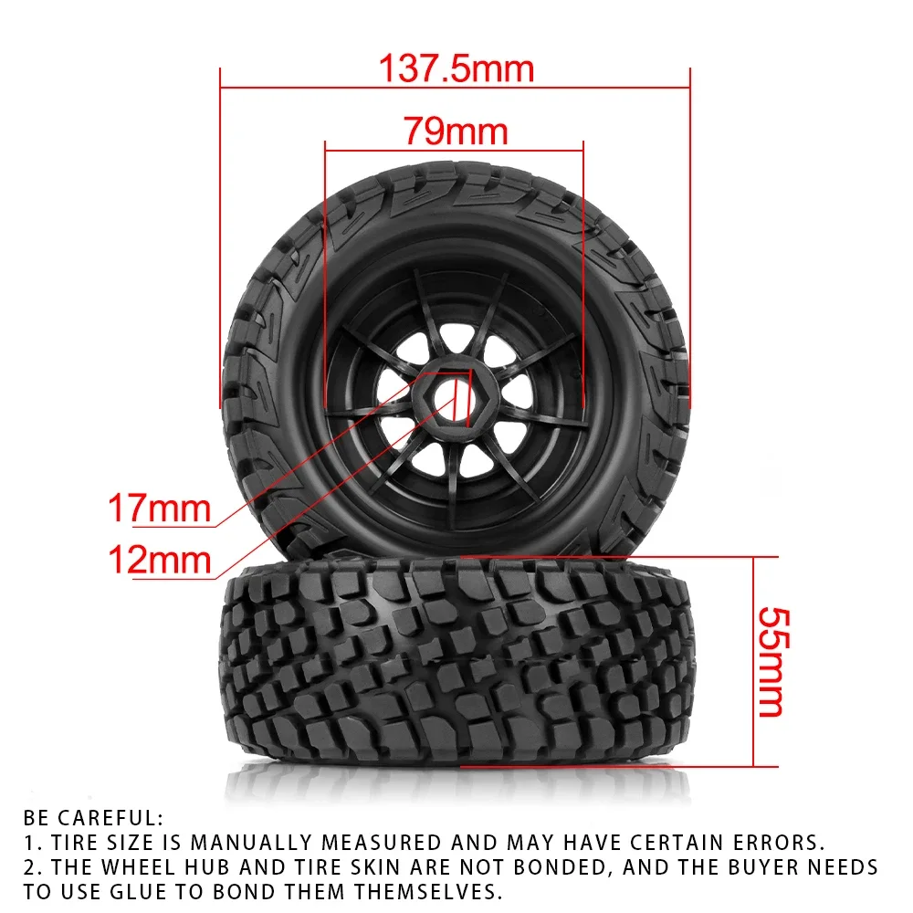 4 Stuks Rc Korte Baan Truck Banden 1/7 $ schaal 137.5x55mm Off-Road Terrein Banden met 17mm Adapter ARRMA Mojave FsR Upgrade Onderdelen