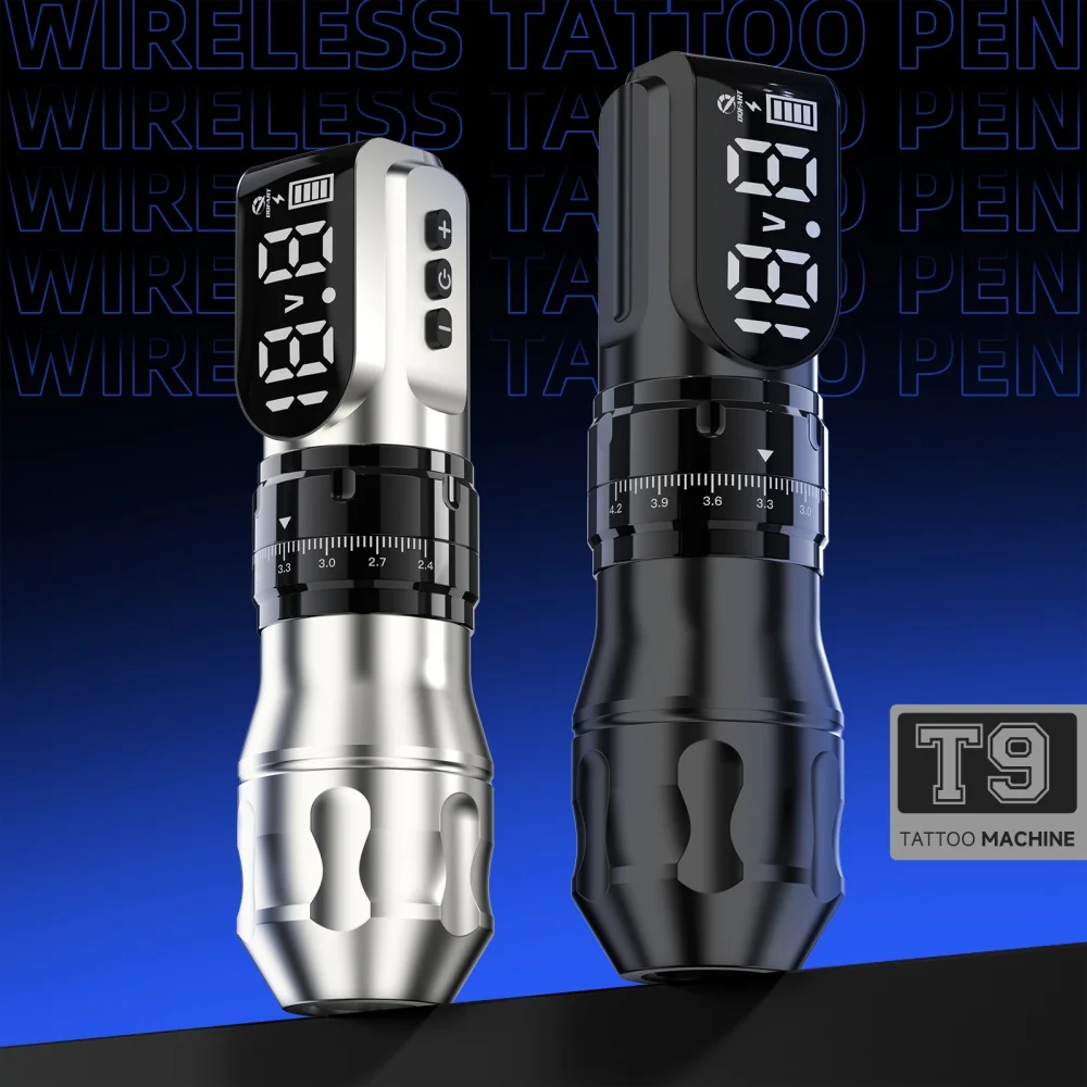 DQFART Neue T9 Elektrische Kabellose Tattoo-Maschine, Steuerbar, für Reisen, Schwarz-Silber, Körperkunst, Kreative Designs für Tattoo-Künstler – Detail 1