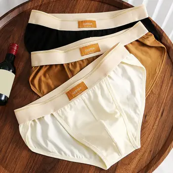 남성용 미드 웨이스트 브리프, 부드러운 통기성 면 속건성, 얇고 느슨한 탄성, 수축 방지, 단색 언더팬츠 속옷 